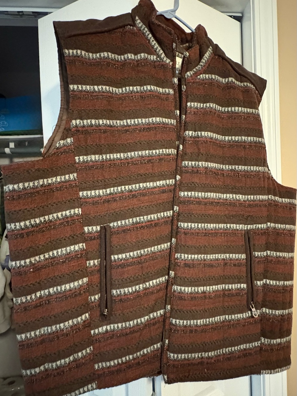 Men's Brown Striped Quilted Vest with Zip Pockets